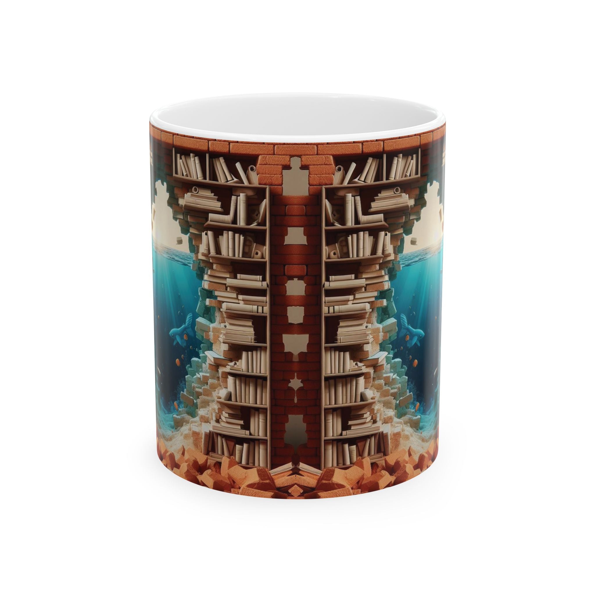 3D Bookshelf Mug Library Mugs Book Marine Ceramic Mug Tea Cup Unique Office Gift
