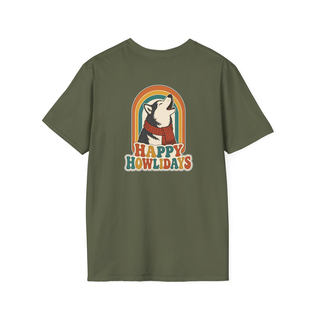 Retro Christmas Dog T-Shirt Happy Howlidays Vintage Dog Lover Shirt Unisex Softstyle Tee Christmas Gift