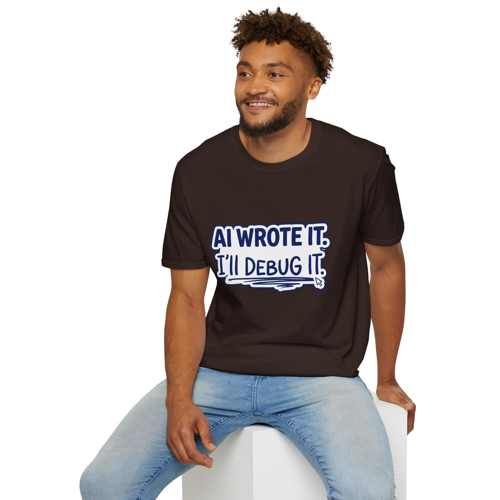 Funny Tshirt AI Wrote It I'll Debug It Shirt Funny Vibe Coding Programmer Tee Unisex Softstyle T-Shirt