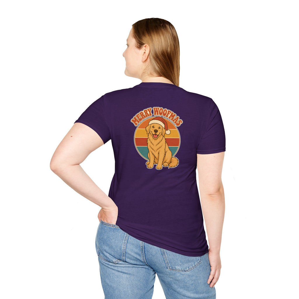 Retro Christmas Dog T-Shirt Merry Woofmas Vintage Dog Lover Shirt Unisex Softstyle Tee Christmas Gift