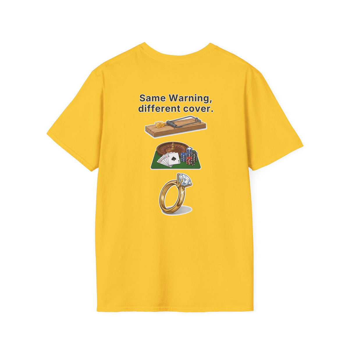 Funny Marriage T-Shirt Same Warning Different Cover Mousetrap Casino Ring Wedding Humor Shirt Groom Bachelor Party Tee