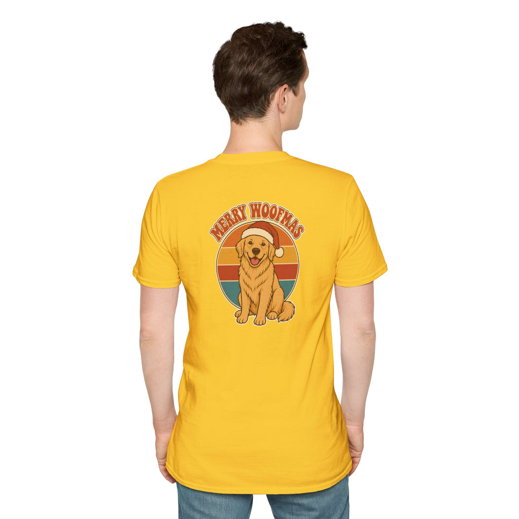 Retro Christmas Dog T-Shirt Merry Woofmas Vintage Dog Lover Shirt Unisex Softstyle Tee Christmas Gift
