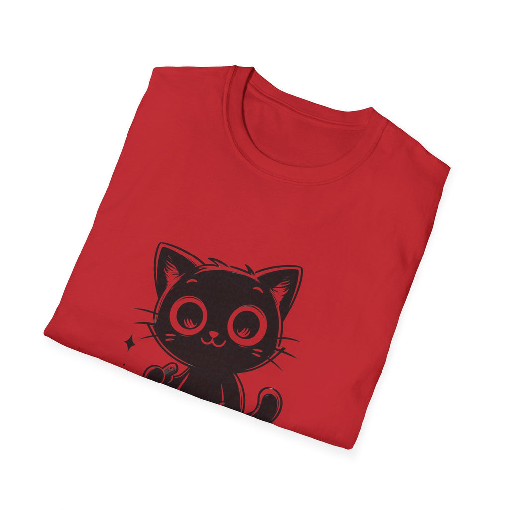 Women's and Men's Funny Cat T-shirt you saw nothing cat with bloody knife Halloween tee Soft Unisex Tshirt Gift for Her