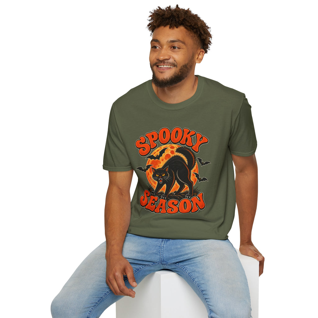 Retro Black Cat Halloween Shirt | Vintage Spooky Season Graphic Tee | Womens Halloween T-Shirt