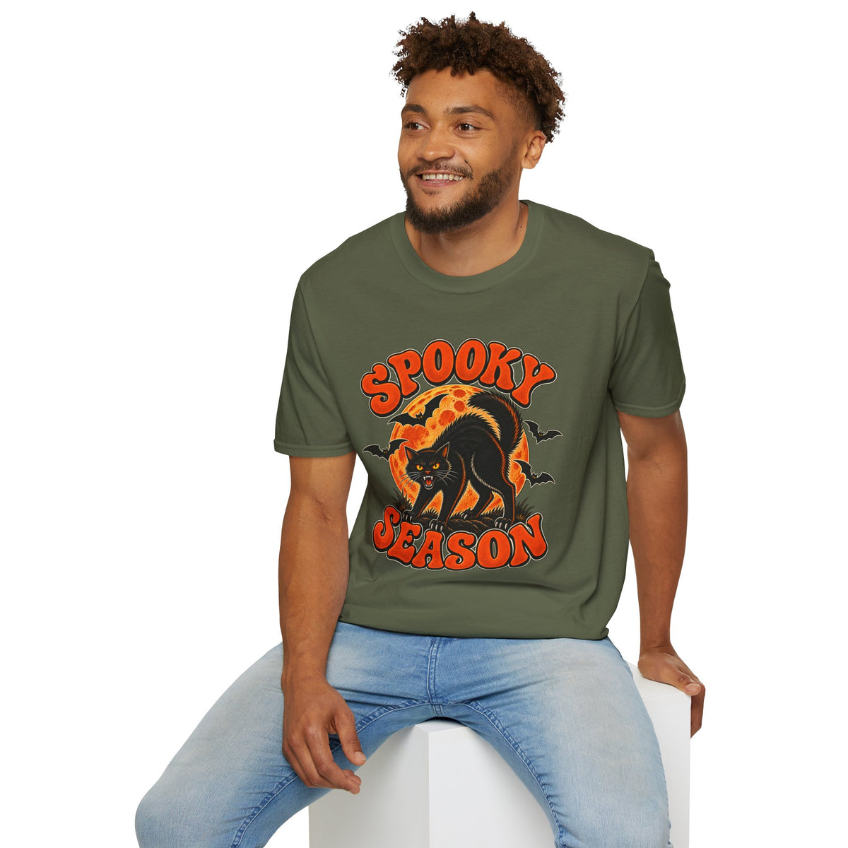 Retro Black Cat Halloween Shirt | Vintage Spooky Season Graphic Tee | Womens Halloween T-Shirt