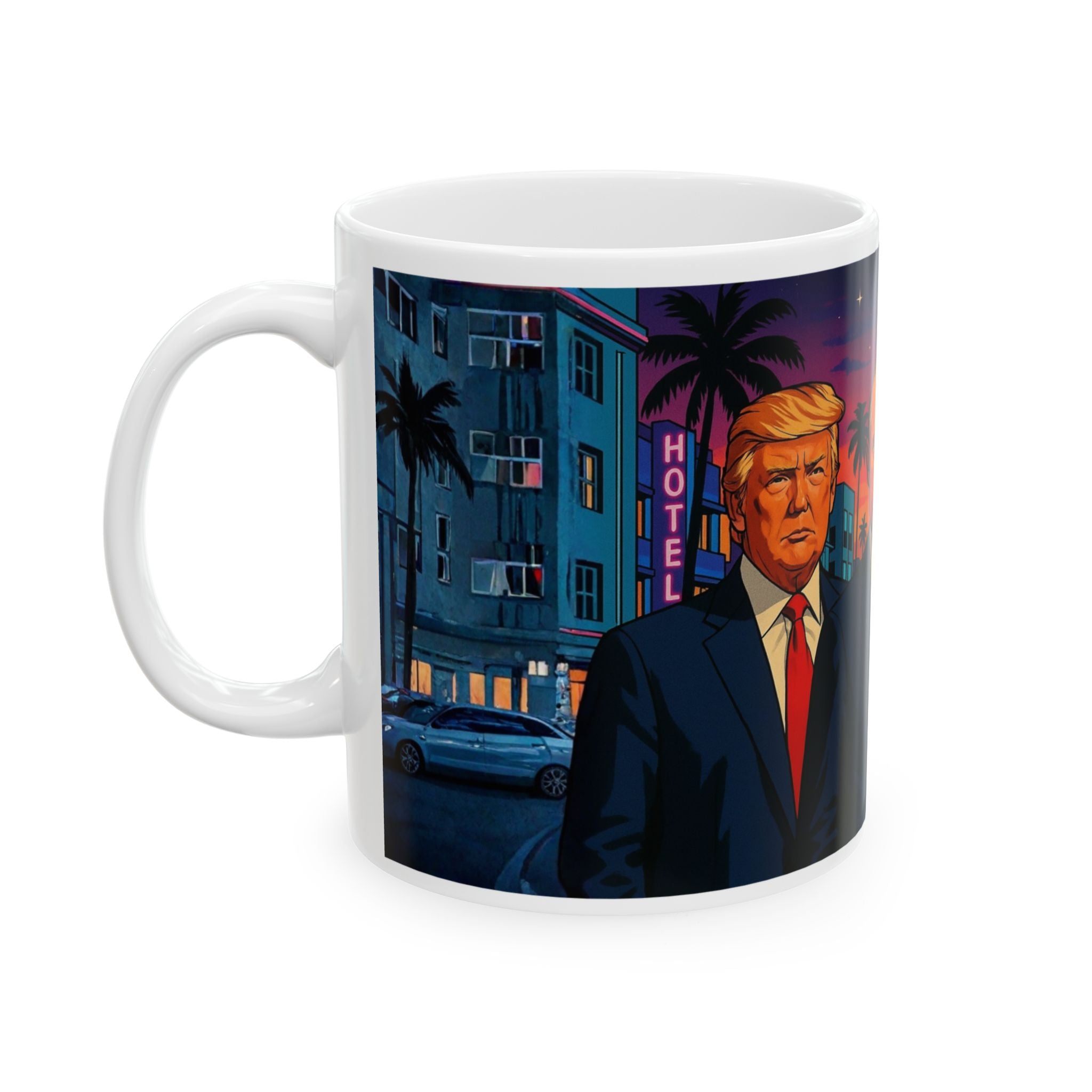 Funny Donald Trump Kim Putin in Miami Unique Ceramic Coffee Cup Tea Mug Gift