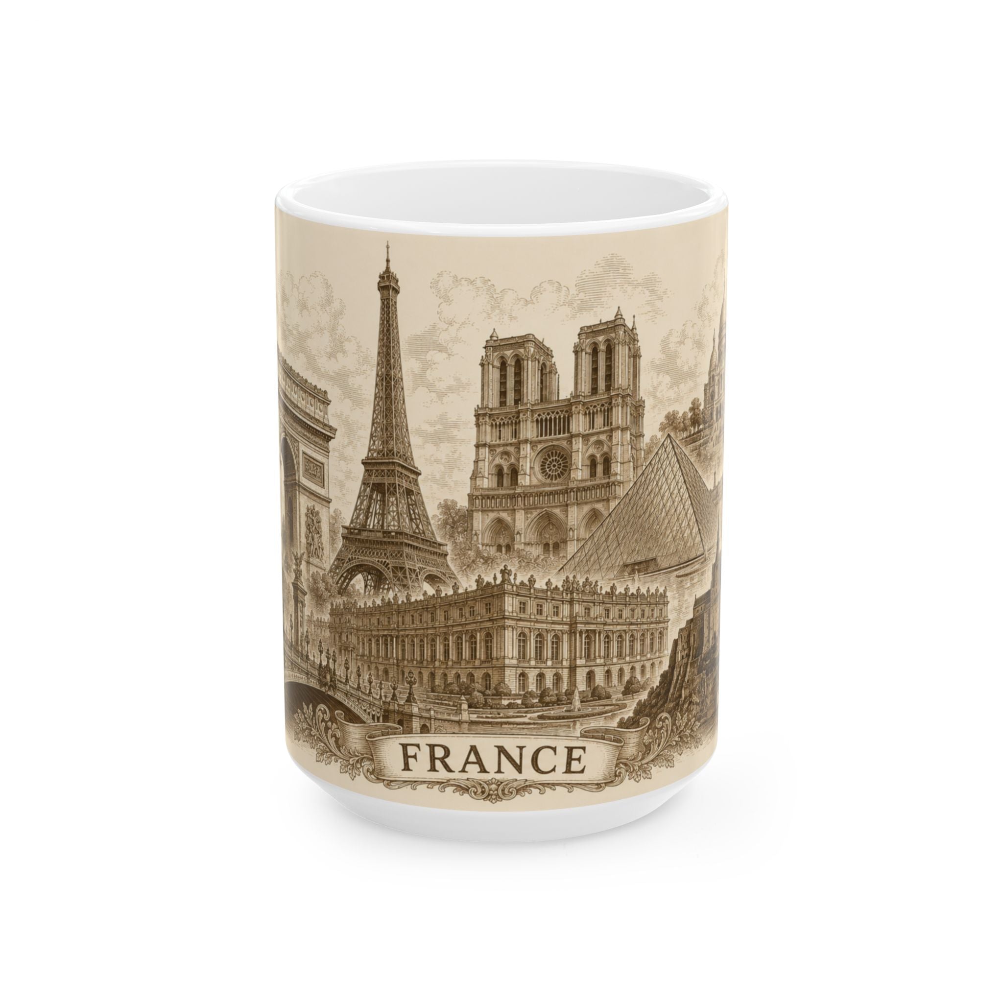 Ceramic Travel Mug French Landmarks Mug — Eiffel Tower Notre Dame Versailles Coffee Cup Gift 11oz 15oz