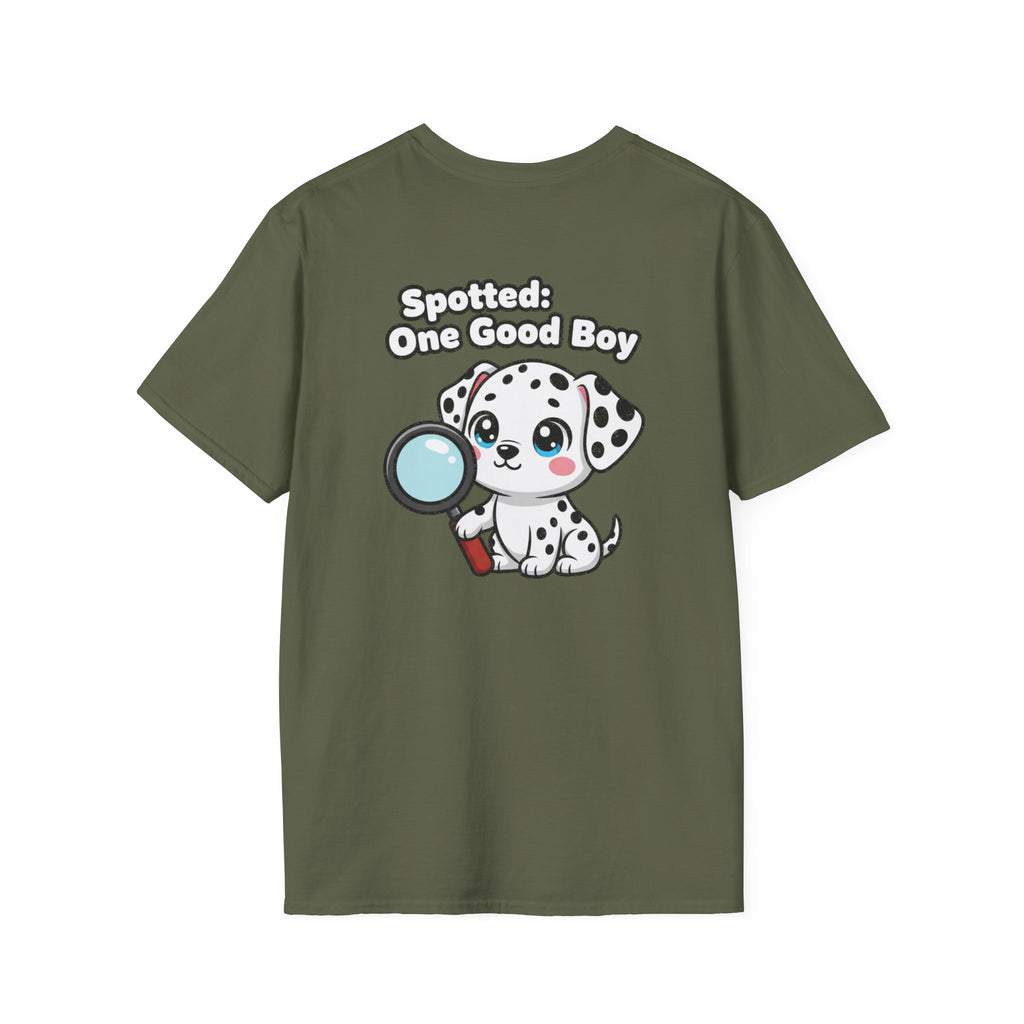 Cute Dalmatian Shirt Spotted: One Good Boy Funny Dog Lover Unisex Softstyle Tee Gift