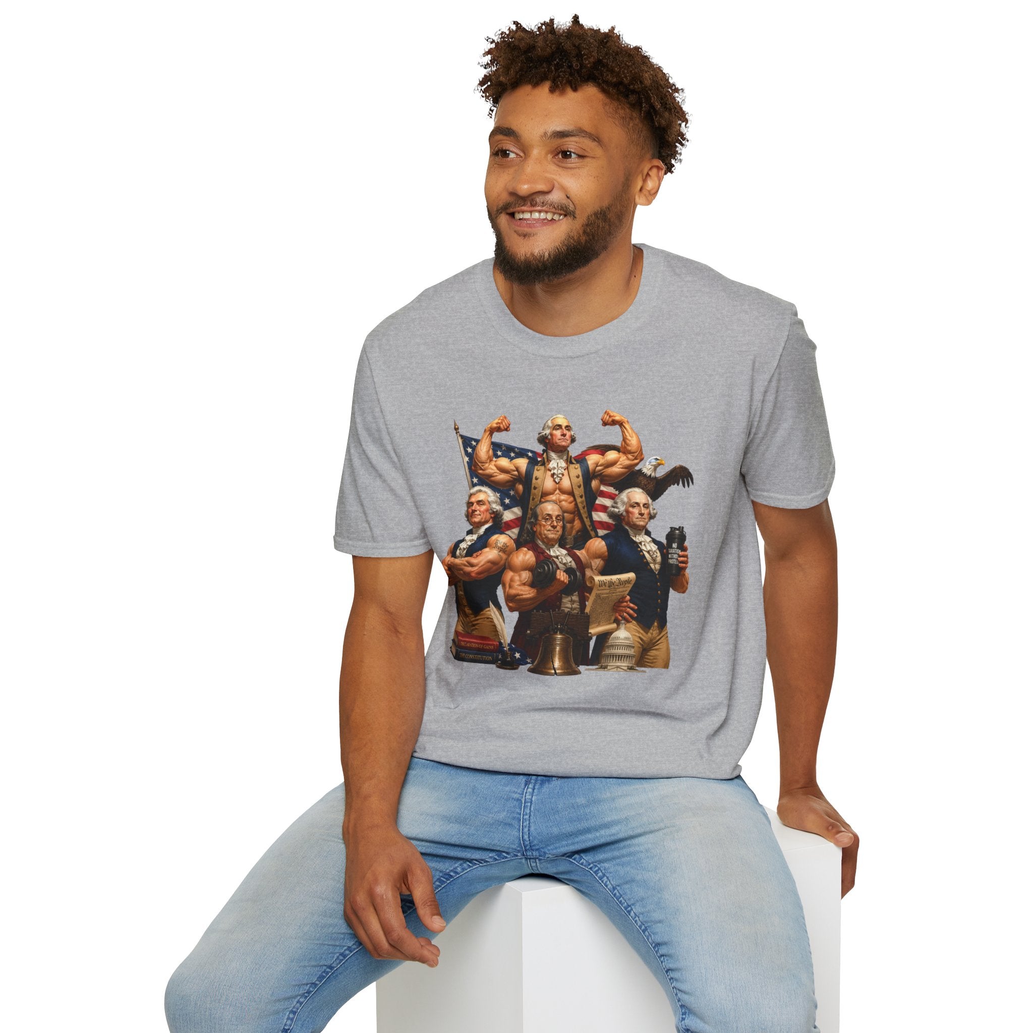 Funny USA Unisex Softstyle T-Shirt Giant Declaration Receipt Funny Patriotic T-Shirt United States of America Benjamin Franklin George Washington Tshirt