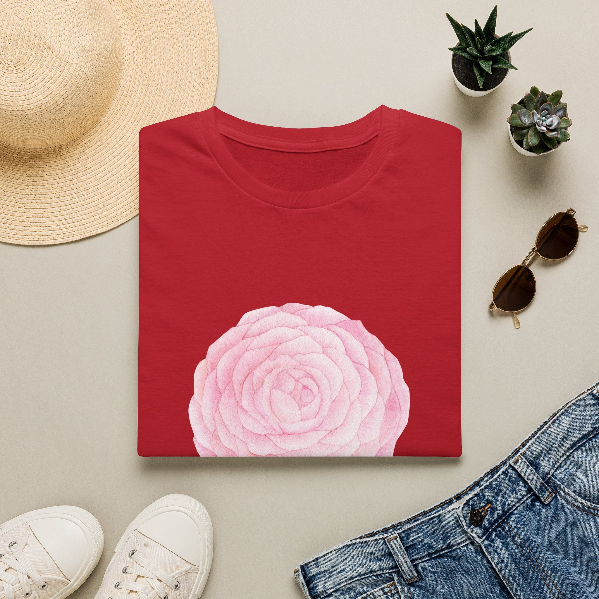 Tsubaki Japanese Camellia Unisex Softstyle T-Shirt Gift Cotton Japan Art Flower