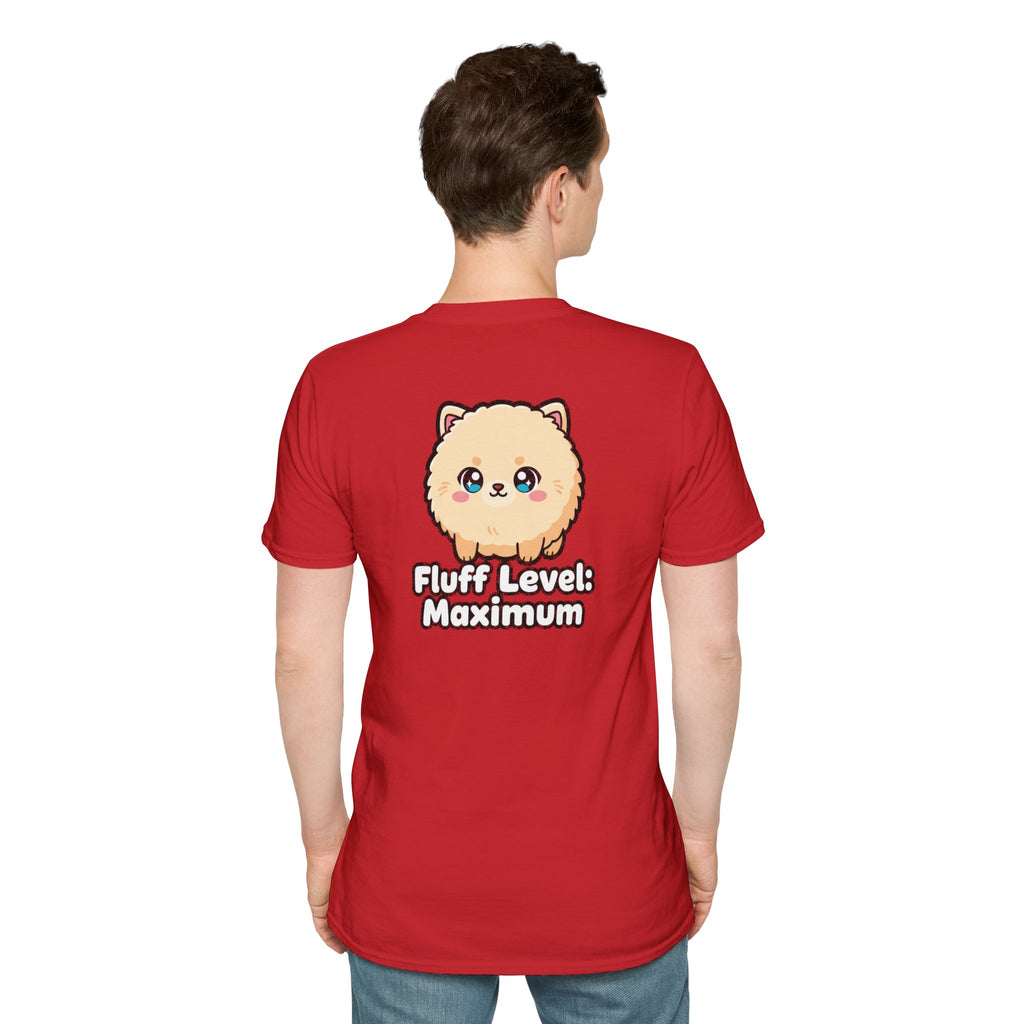 Cute Dog Pomeranian Shirt Fluff Level: Maximum Funny Dog Lover Unisex Softstyle Tee Gift
