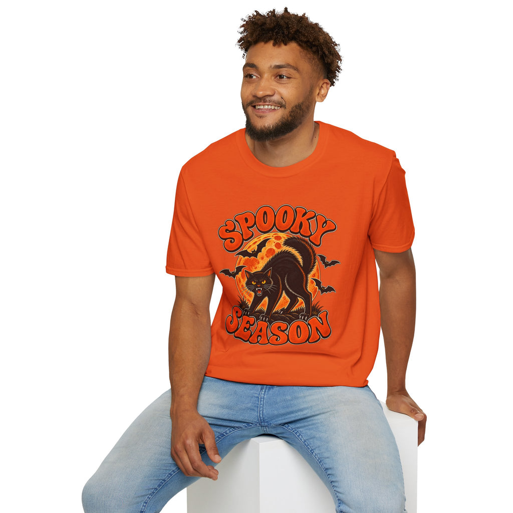 Retro Black Cat Halloween Shirt | Vintage Spooky Season Graphic Tee | Womens Halloween T-Shirt