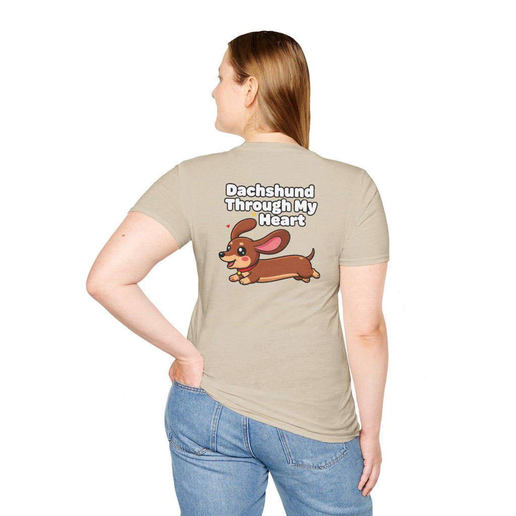 Cute Dachshund Shirt Dachshund Through My Heart Funny Dog Lover Unisex Softstyle Tee Gift