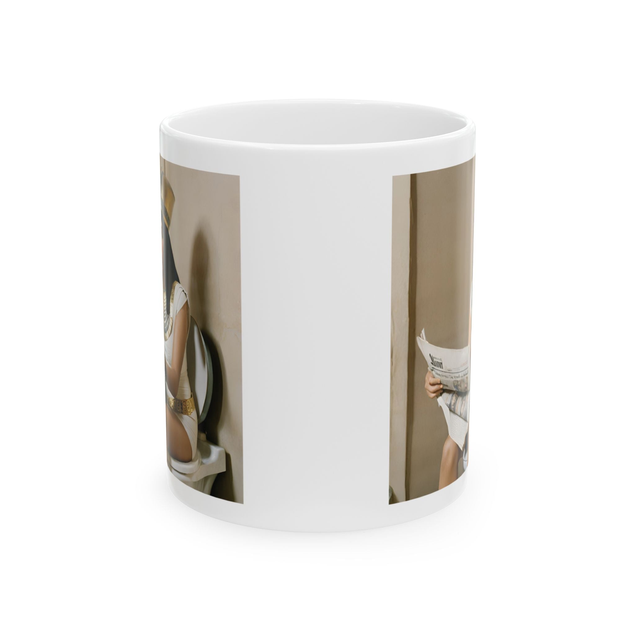 Funny Cleopatra Sitting on Toilet Reading Newspaper Mug Cute Coffee Gift Pharaoh 11oz