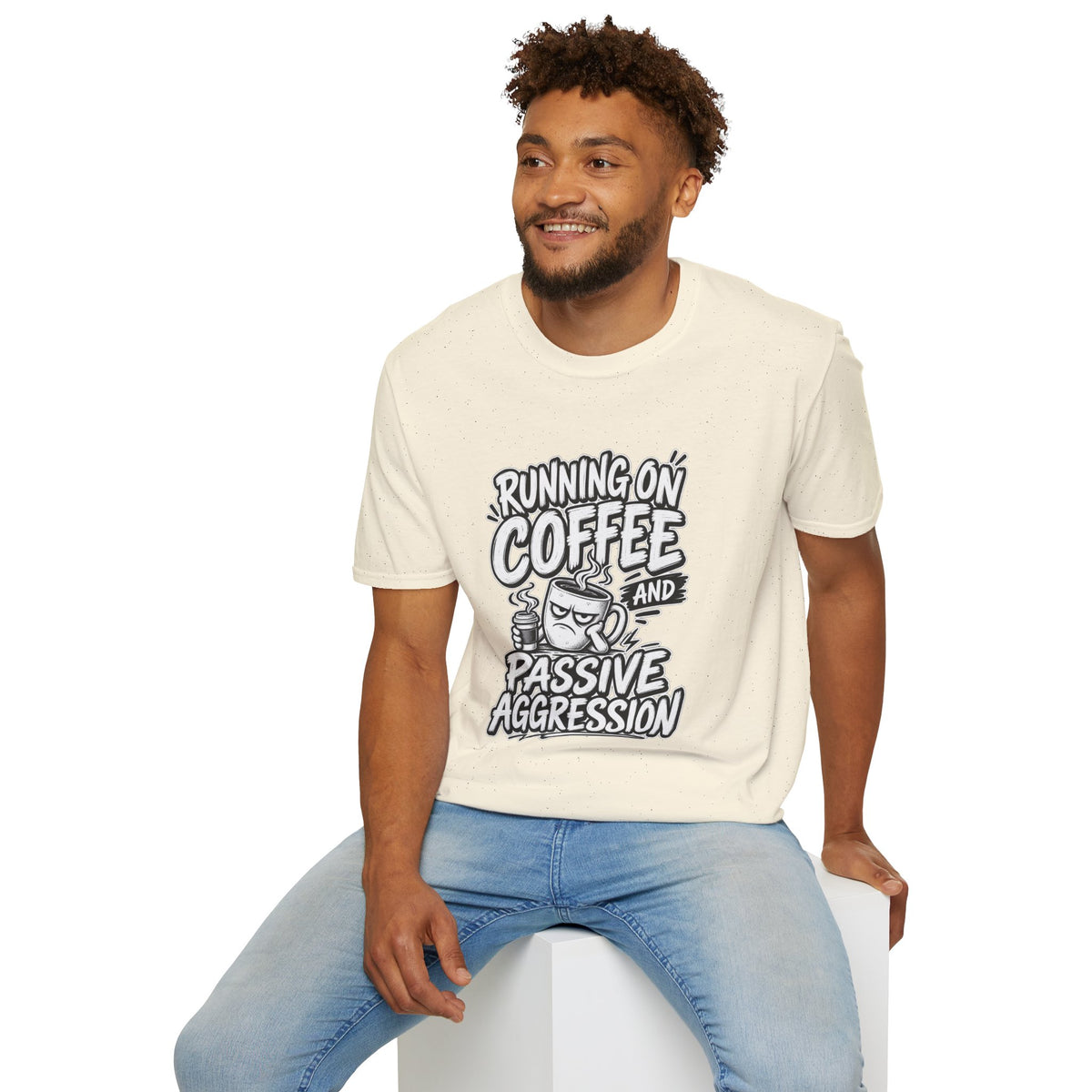 Funny Dark Humor Tshirt — Funny Office Tshirt Dark Humor Graphic Tee Unique Coworker Gift  RUNNING ON COFFEE AND PASSIVE AGGRESSION Shirt