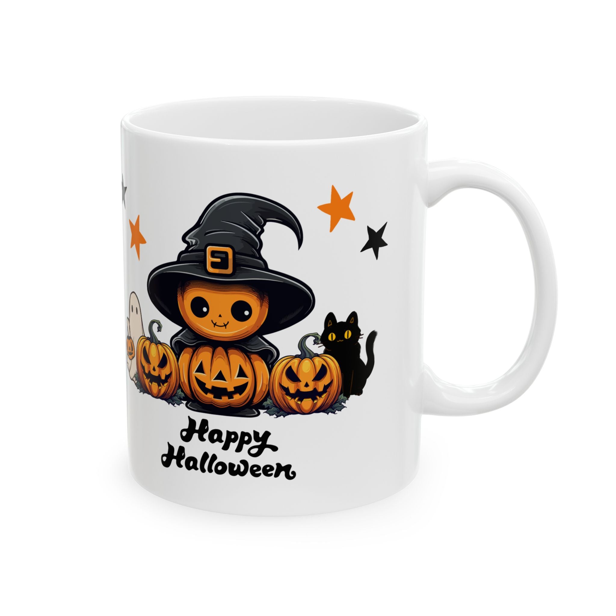 Cute Happy Halloween Funny Coffee Mug Gift For Kids Pumpkin Spooky Cat Boo 11oz