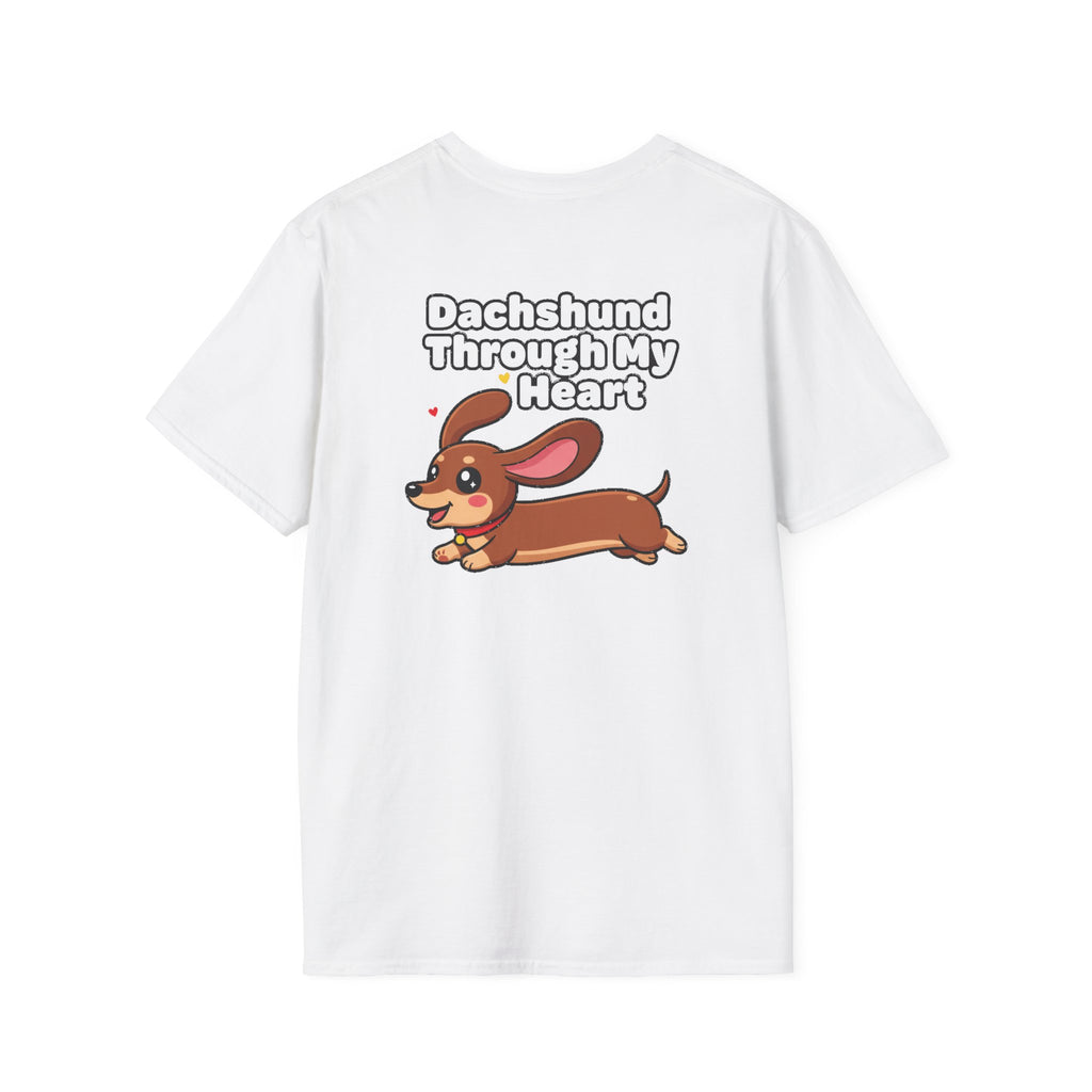 Cute Dachshund Shirt Dachshund Through My Heart Funny Dog Lover Unisex Softstyle Tee Gift