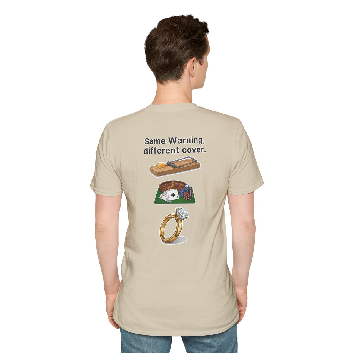 Funny Marriage T-Shirt Same Warning Different Cover Mousetrap Casino Ring Wedding Humor Shirt Groom Bachelor Party Tee