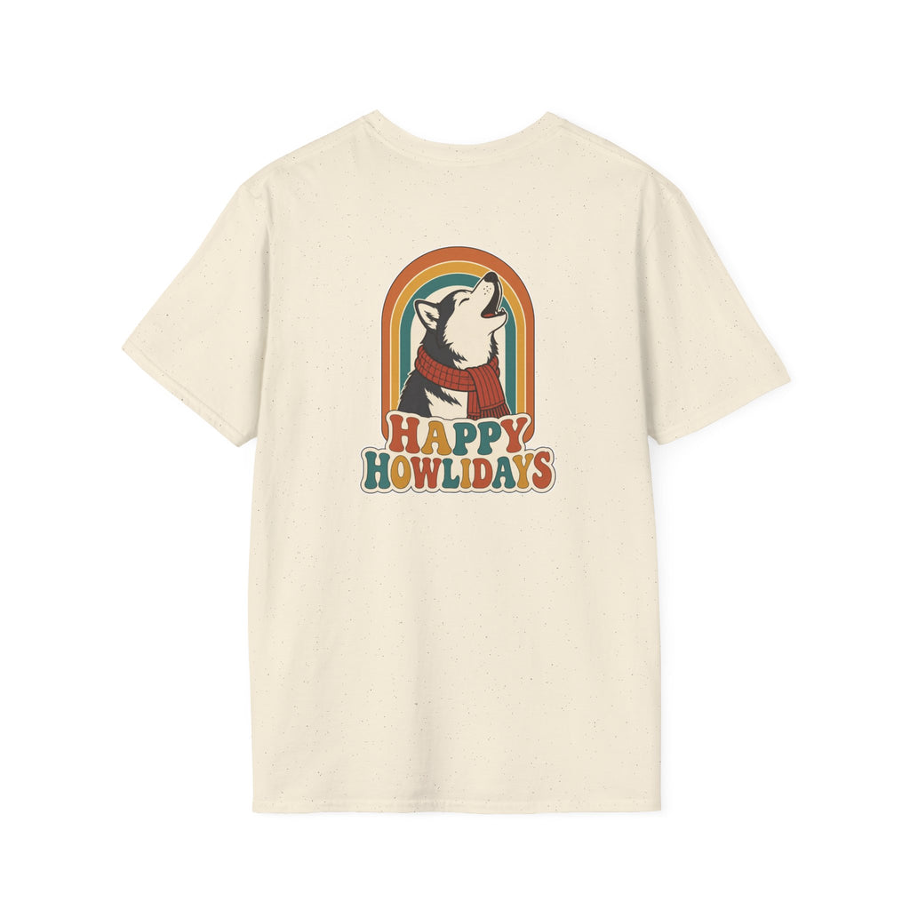 Retro Christmas Dog T-Shirt Happy Howlidays Vintage Dog Lover Shirt Unisex Softstyle Tee Christmas Gift