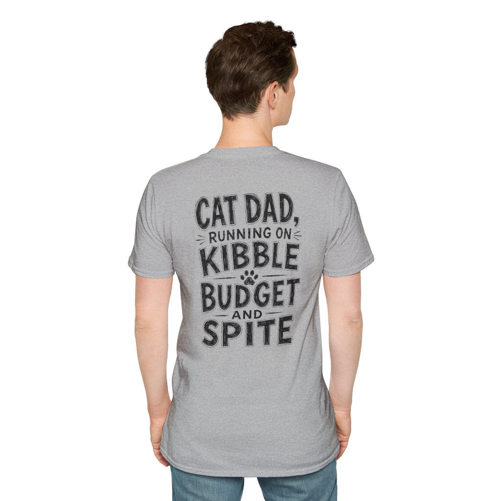 Cat Dad Shirt Running on Kibble Budget and Spite Dark Humor Tee Unique Gift Funny Tshirt
