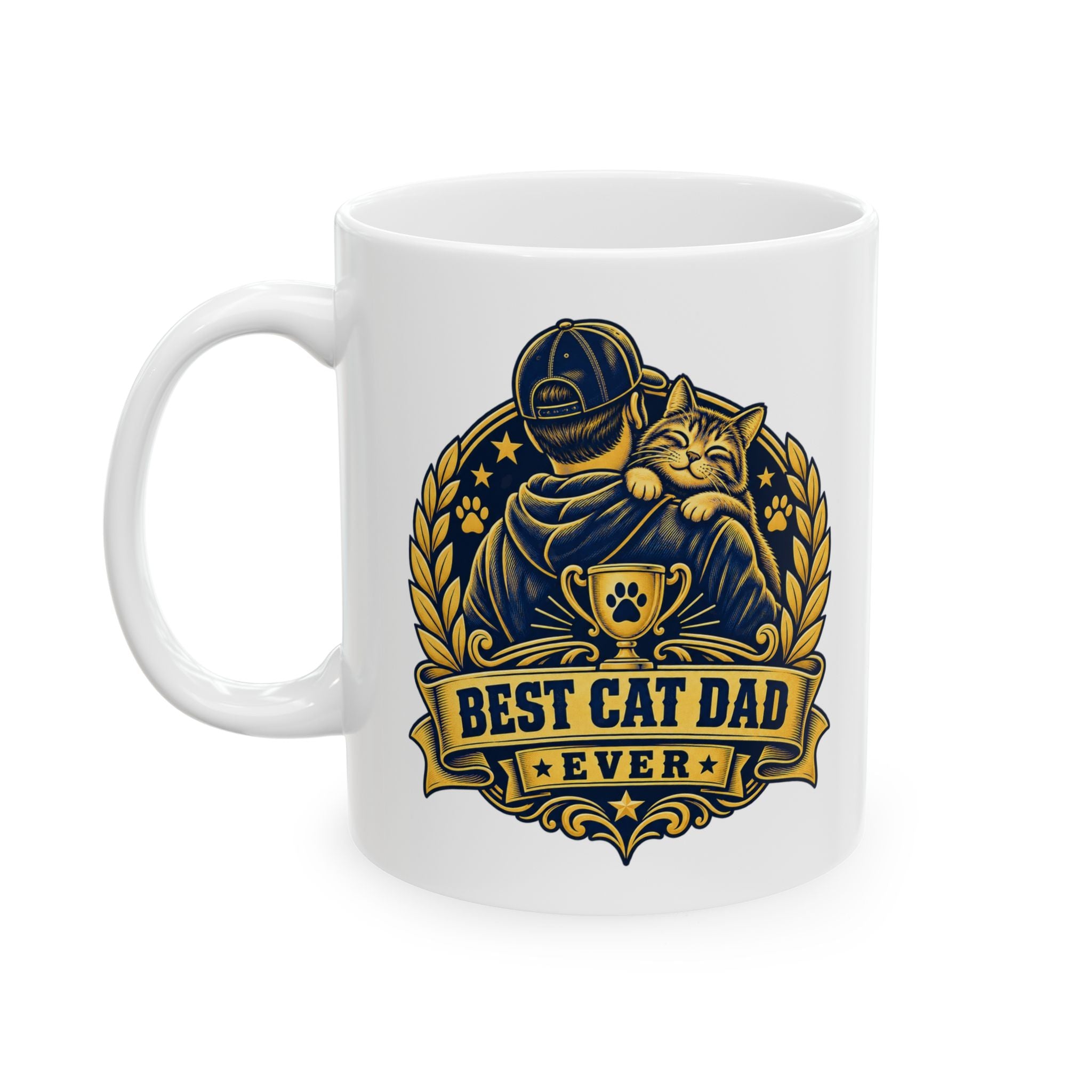 Best Cat Dad Ever Mug Vintage Trophy Badge Coffee Cup Gift Funny Coffee Mug