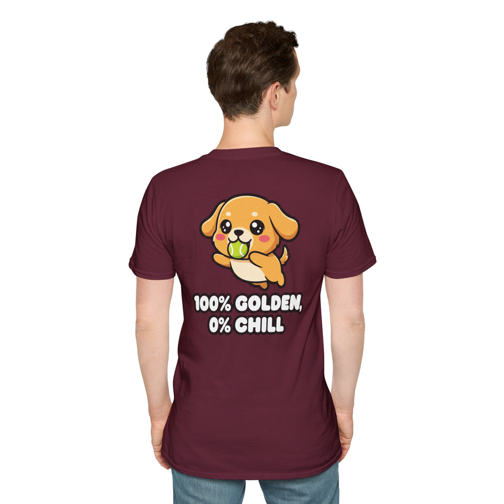 Cute Golden Retriever Shirt 100% Golden, 0% Chill Funny Dog Lover Unisex Softstyle Tee Gift