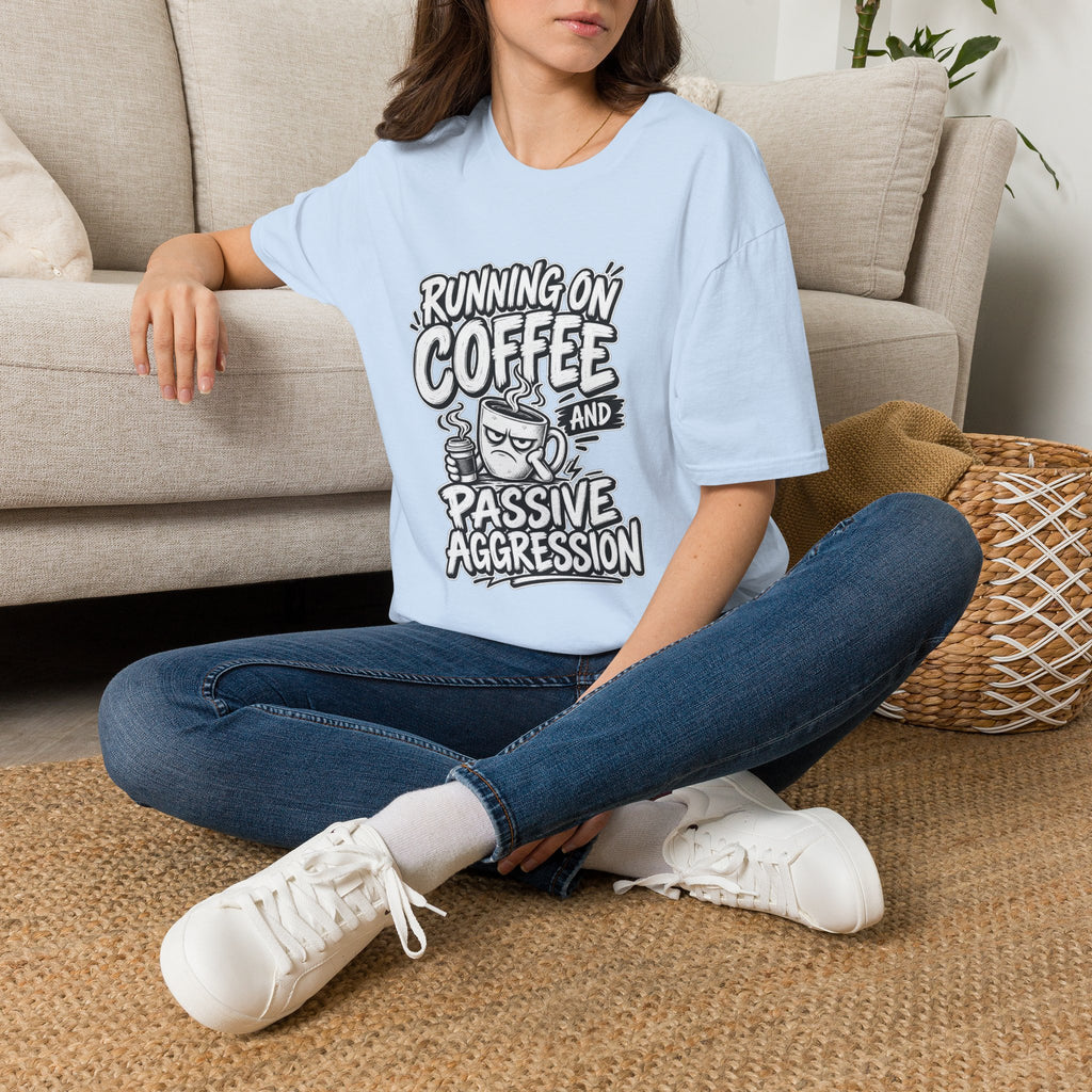 Funny Dark Humor Tshirt — Funny Office Tshirt Dark Humor Graphic Tee Unique Coworker Gift  RUNNING ON COFFEE AND PASSIVE AGGRESSION Shirt