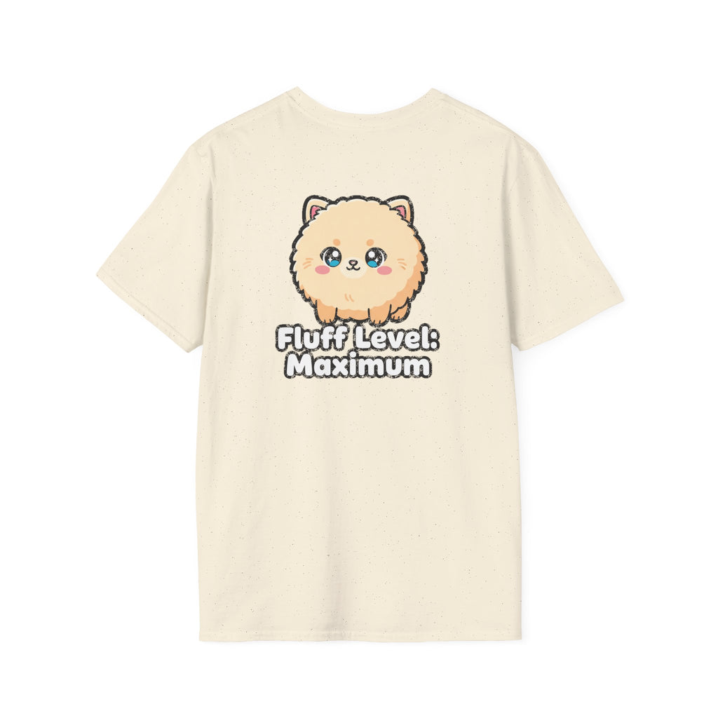 Cute Dog Pomeranian Shirt Fluff Level: Maximum Funny Dog Lover Unisex Softstyle Tee Gift