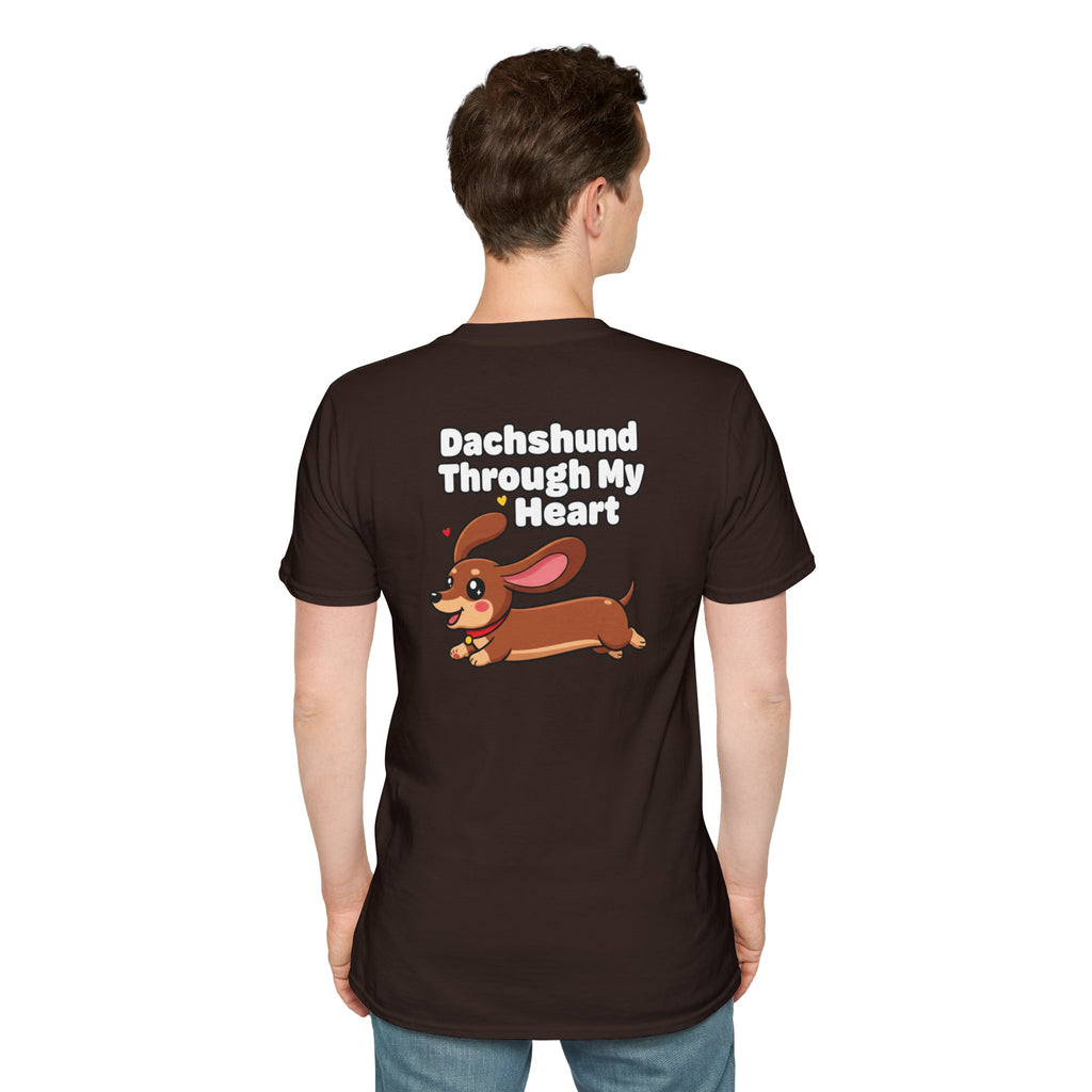 Cute Dachshund Shirt Dachshund Through My Heart Funny Dog Lover Unisex Softstyle Tee Gift