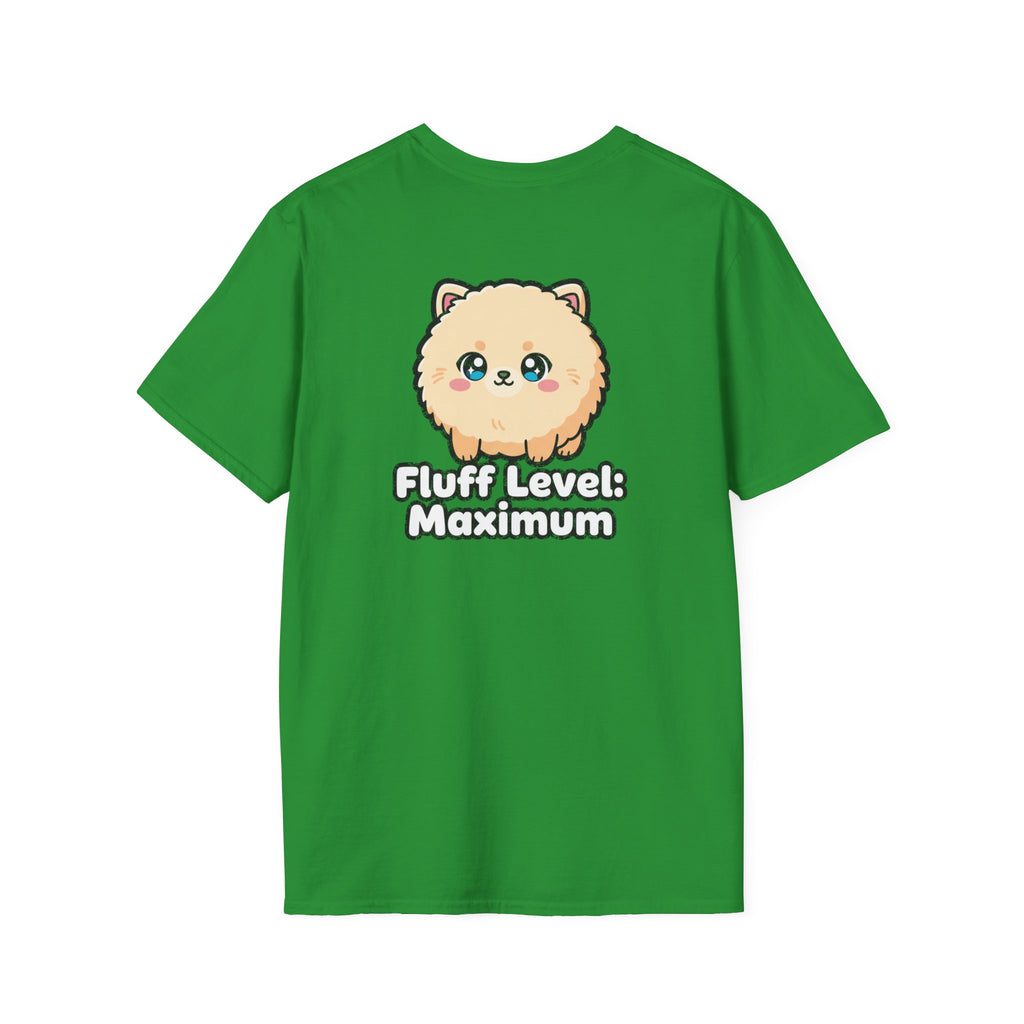 Cute Dog Pomeranian Shirt Fluff Level: Maximum Funny Dog Lover Unisex Softstyle Tee Gift