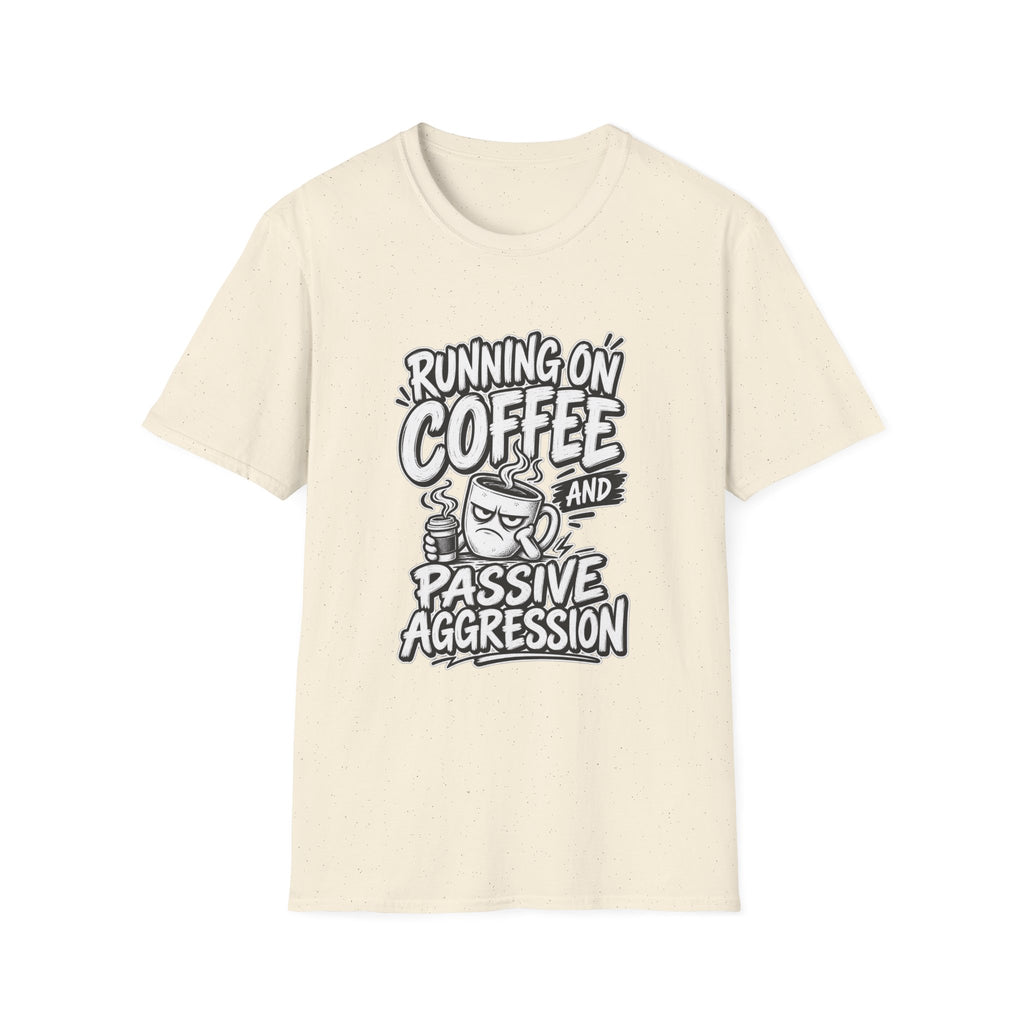 Funny Dark Humor Tshirt — Funny Office Tshirt Dark Humor Graphic Tee Unique Coworker Gift  RUNNING ON COFFEE AND PASSIVE AGGRESSION Shirt