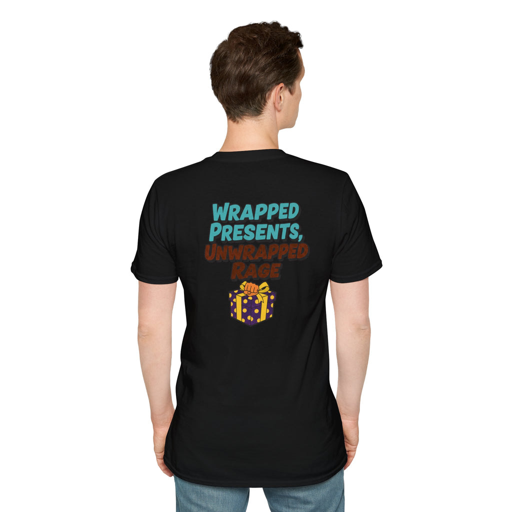 Dark Humor Christmas Shirt Wrapped Presents Unwrapped Rage Funny Sarcastic Unisex Softstyle Tee Adult Christmas Gift