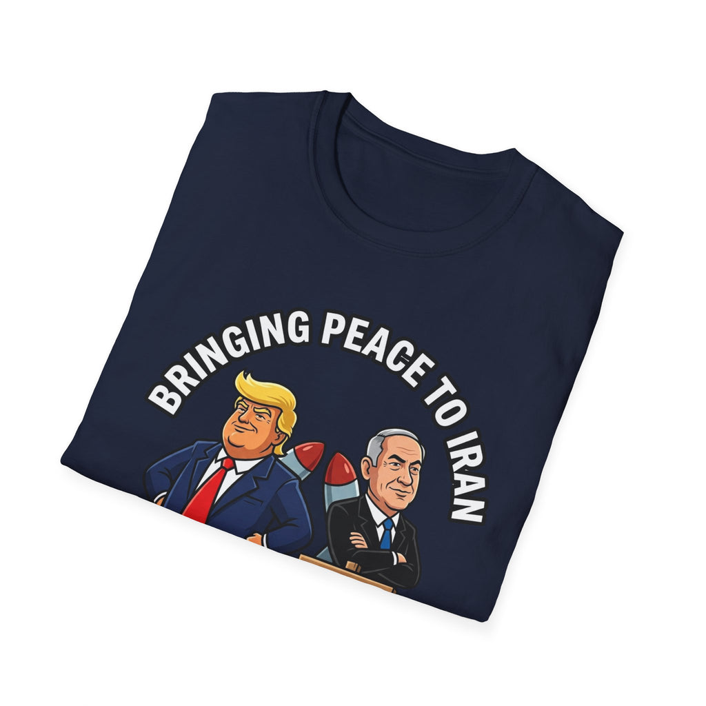 Trump T-Shirt Benjamin Netanyahu Iran War Satiric Mens Unisex Softstyle T-Shirt