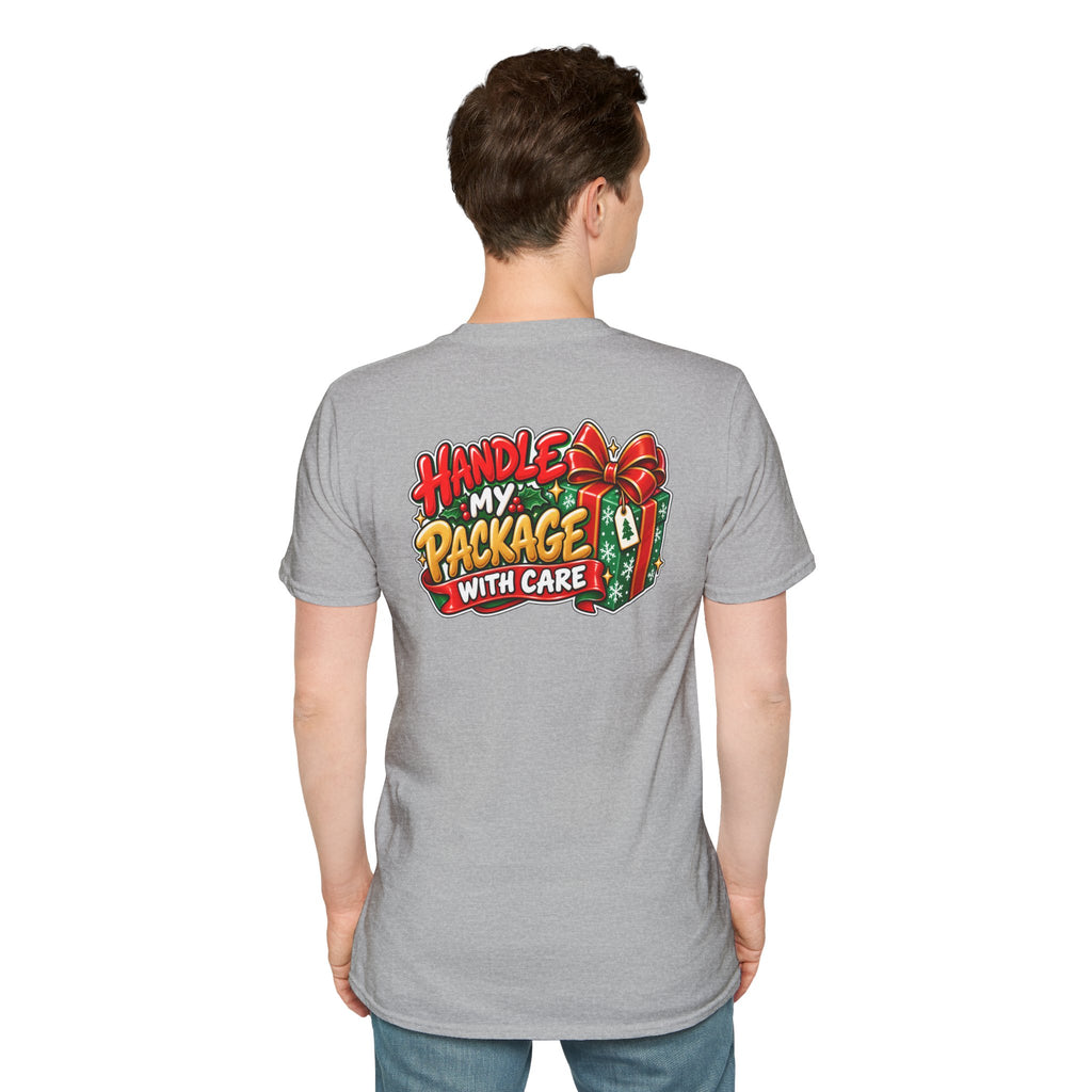 Funny Christmas Pun Tee Cheeky Holiday Shirt Dark Humor Funny Shirt HANDLE MY PACKAGE WITH CARE T-Shirt Unique Gift