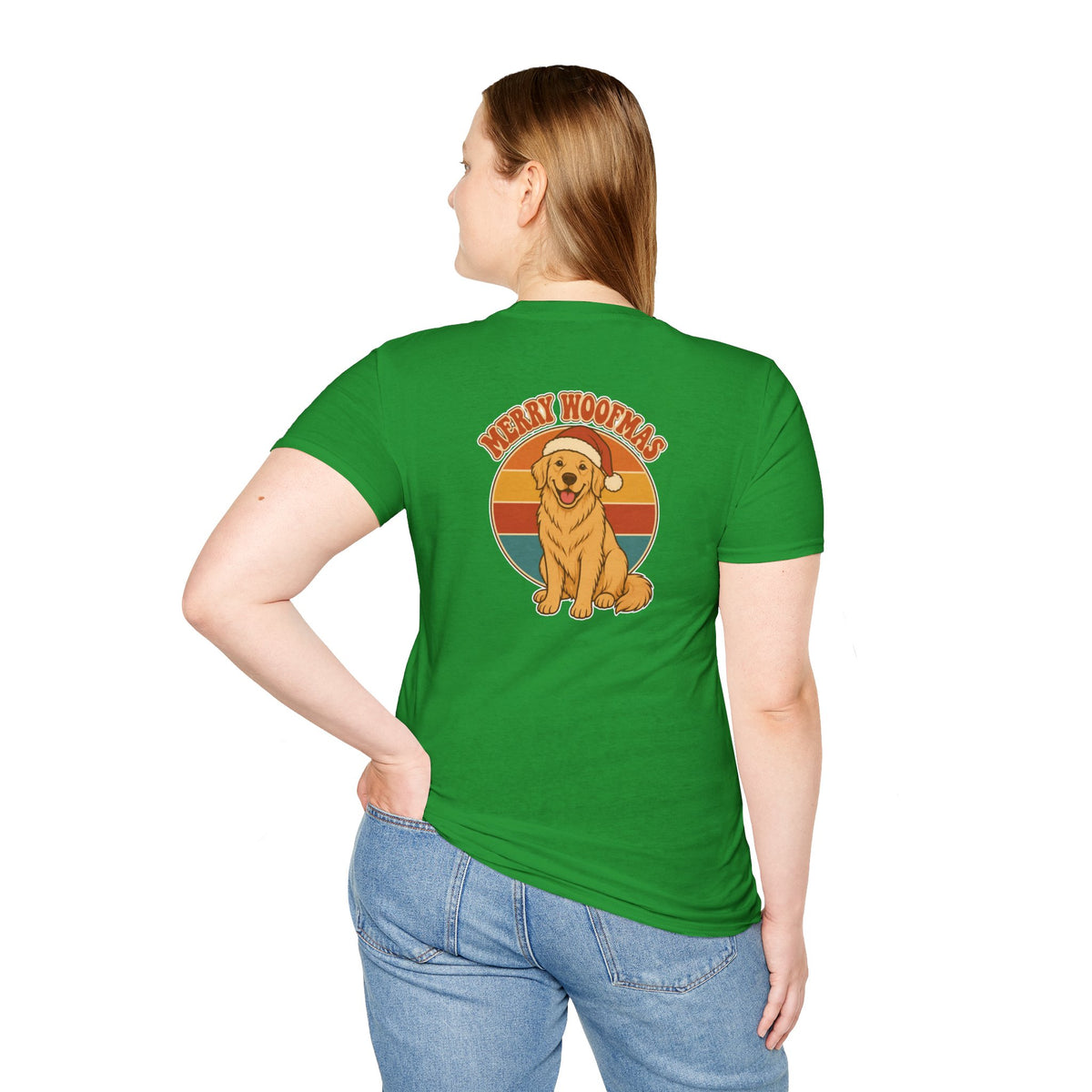 Retro Christmas Dog T-Shirt Merry Woofmas Vintage Dog Lover Shirt Unisex Softstyle Tee Christmas Gift