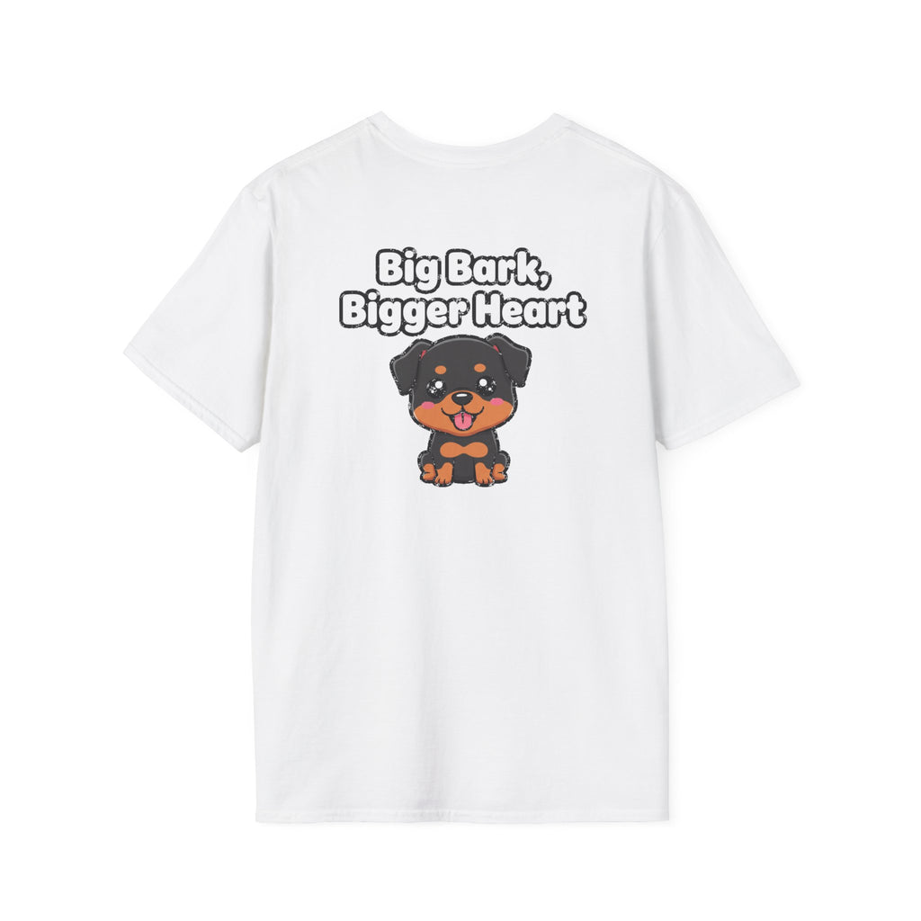 Cute Rottweiler Shirt Big Bark, Bigger Heart Funny Dog Lover Unisex Softstyle Tee Gift