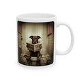 Funny Dog Sitting on Toilet Reading Newspaper Mug Gift Animal Coffee Mug 11oz