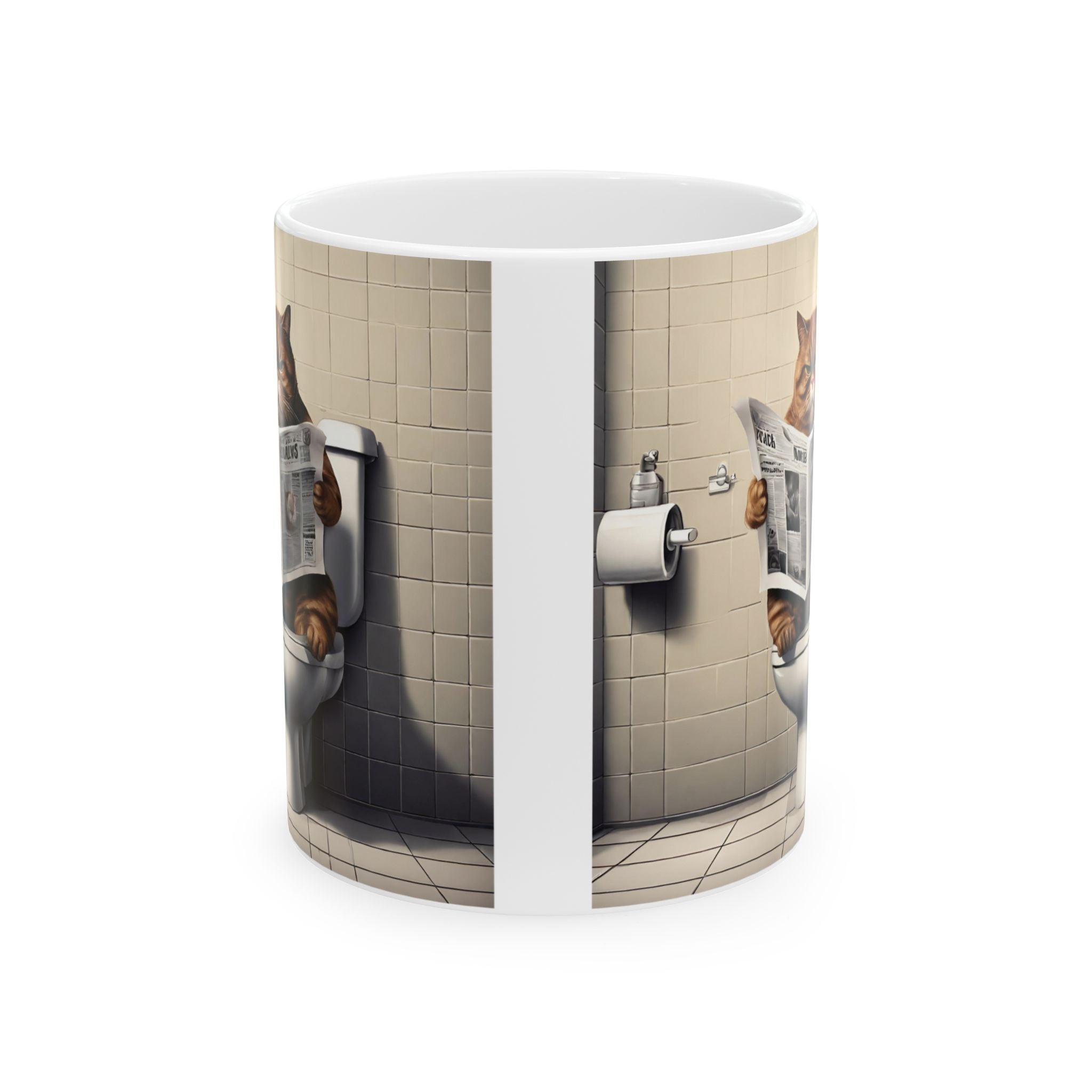 Funny Cat Sitting on Toilet Reading Newspaper Mug Gift Animal Coffee Mug 11oz