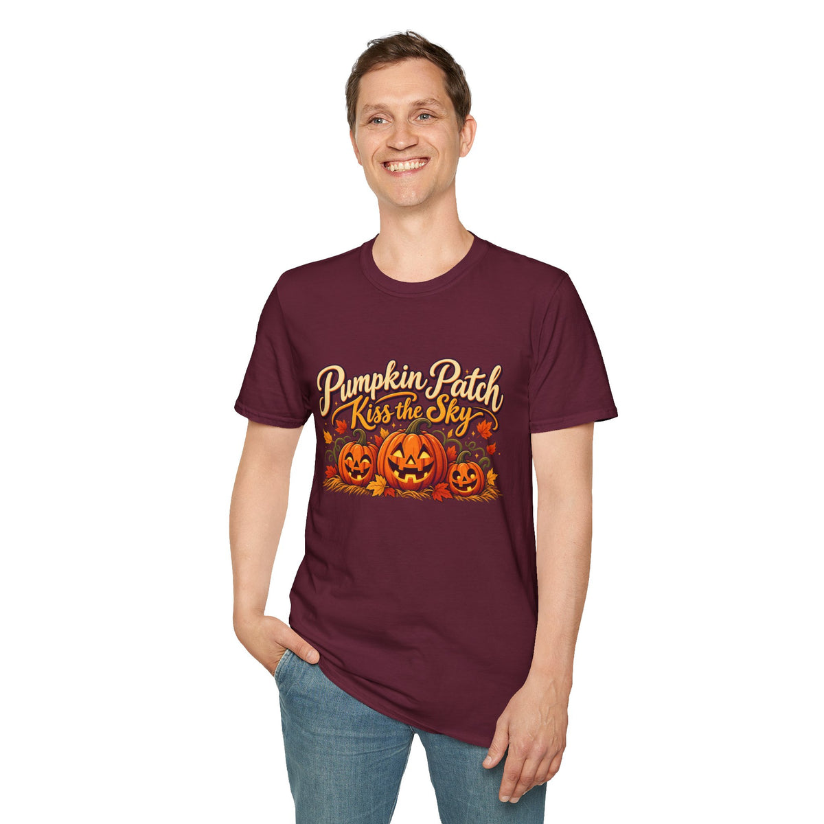 Pumpkin Patch Kiss the Sky Shirt | Cute Fall Jack-O'-Lantern Graphic Tee | Womens Halloween T-Shirt