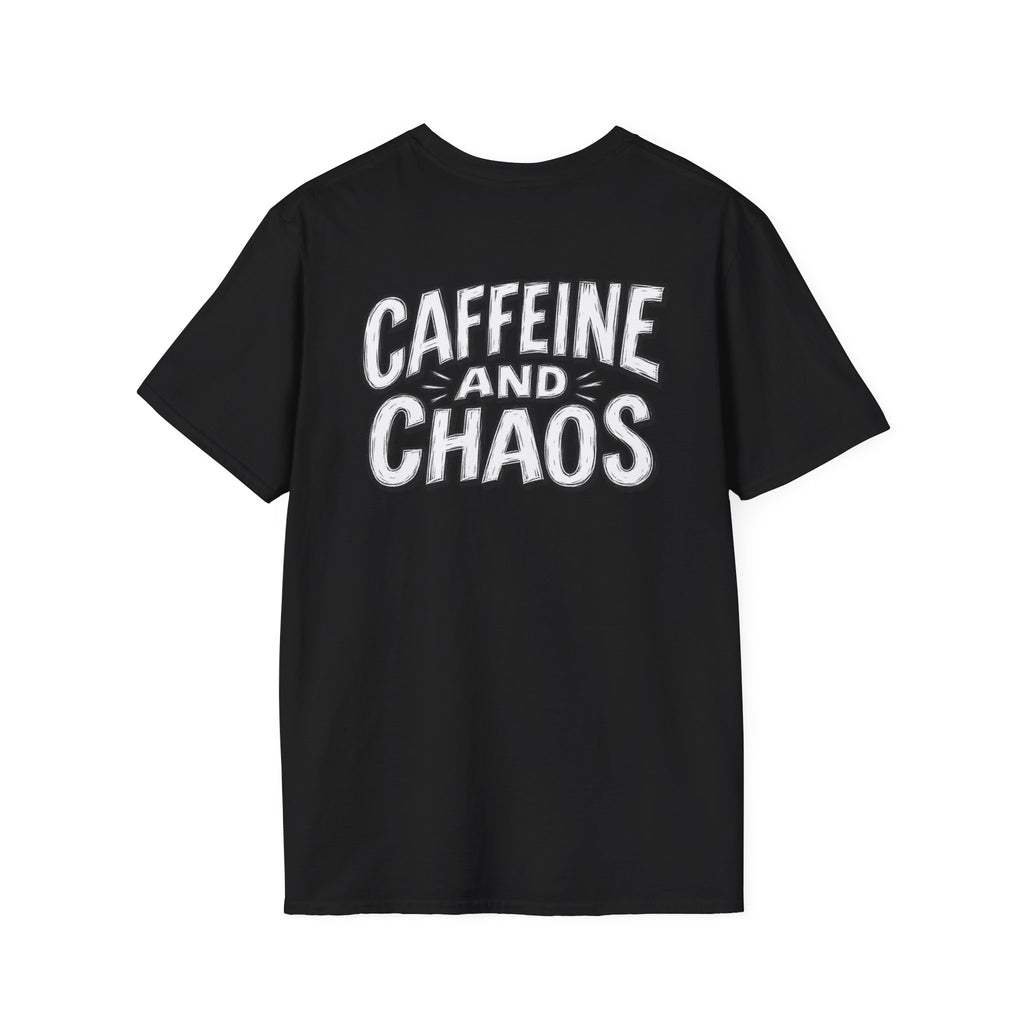 Funny Caffeine and Chaos Shirt Coffee Lover Graphic Tee Dark Humor Tshirt Funny Office Tshirt