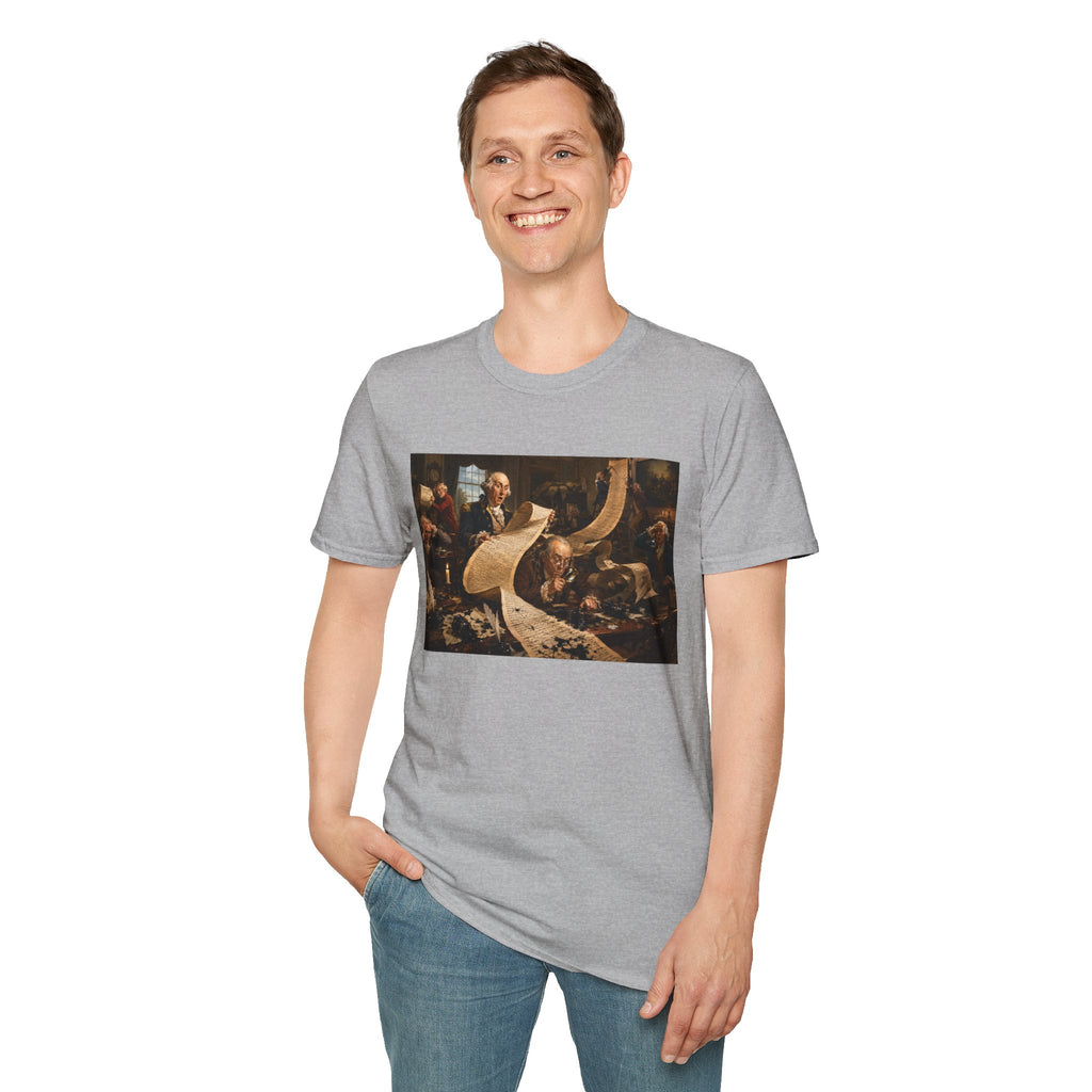 Funny USA Unisex Softstyle T-Shirt Giant Declaration Team Funny Patriotic T-Shirt United States of America Benjamin Franklin George Washington Tshirts