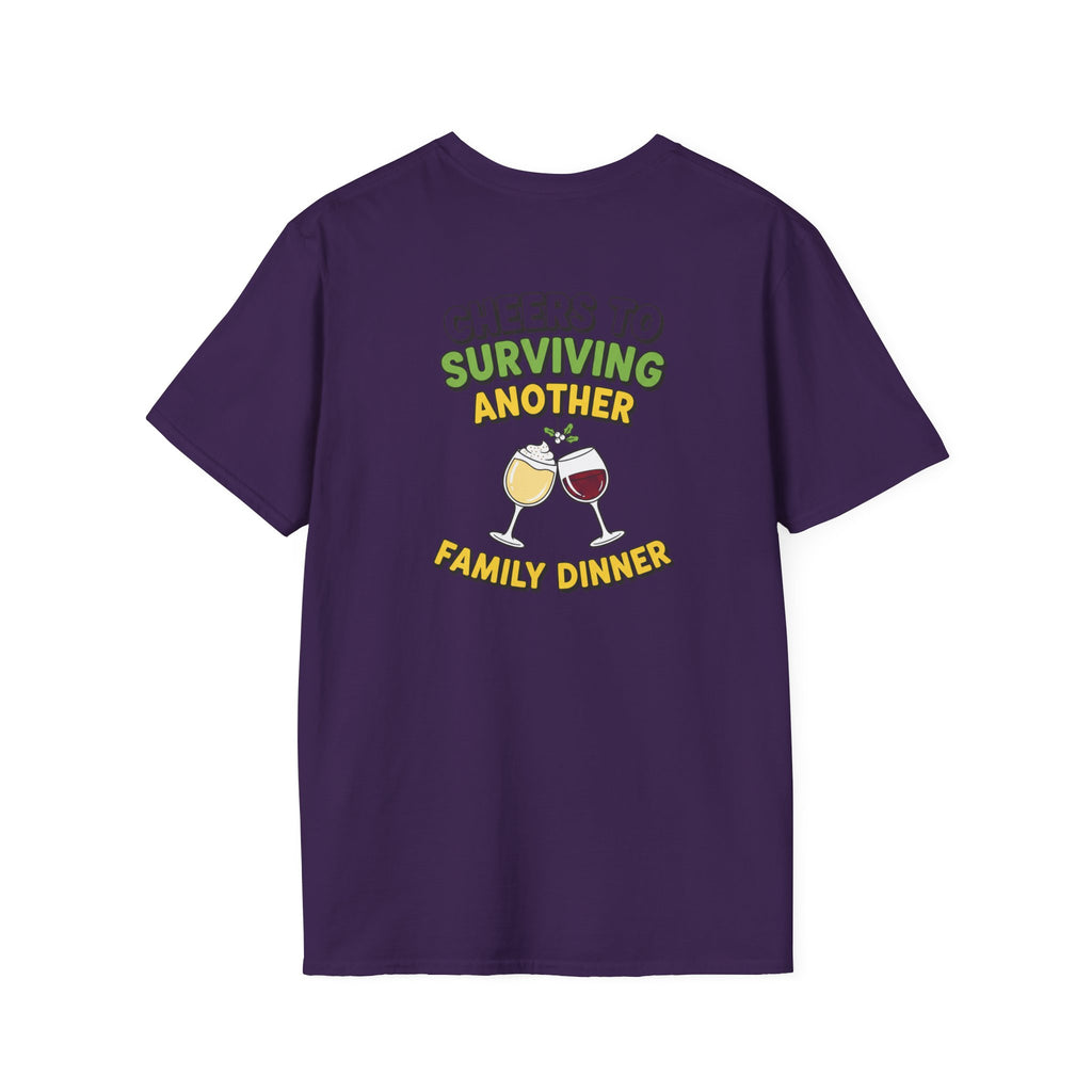 Dark Humor Christmas Shirt Cheers To Surviving Another Family Dinner Funny Sarcastic Unisex Softstyle Tee Adult Christmas Gift