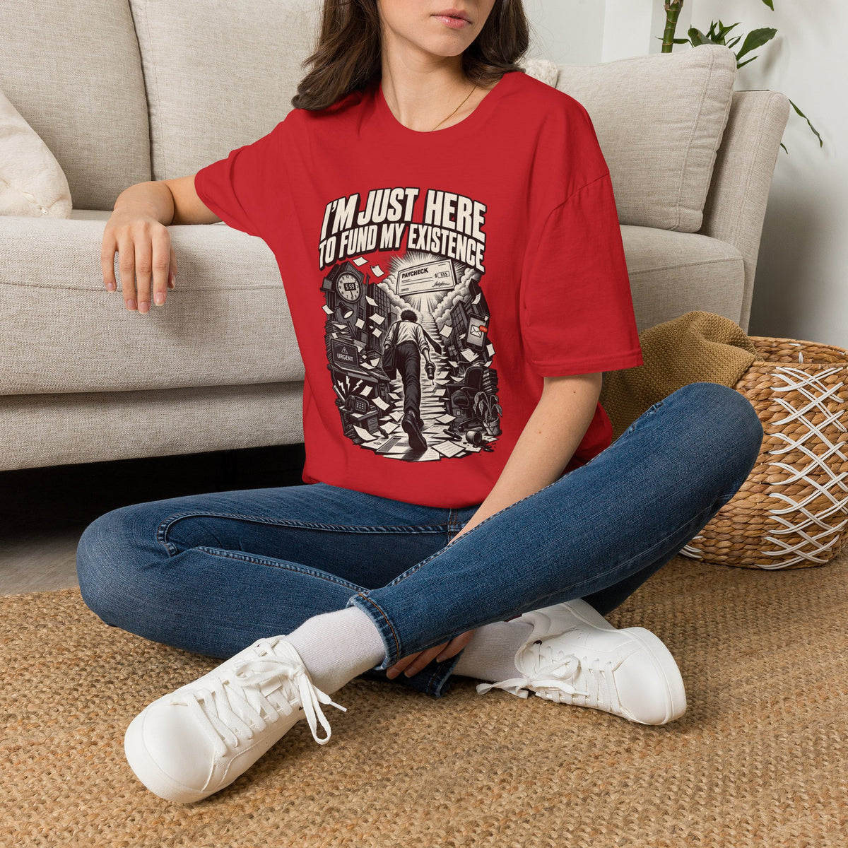 Funny Dark Humor Tshirt — Funny Office Tshirt Dark Humor Graphic Tee Unique Coworker Gift I'M JUST HERE TO FUND MY EXISTENCE Shirt