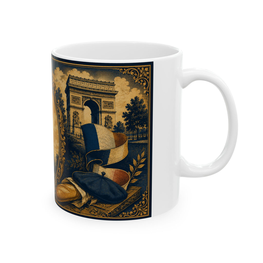 Ceramic Travel Mug Vintage France Emblem Mug Eiffel Tower Fleur de Lis Coffee Cup Gift