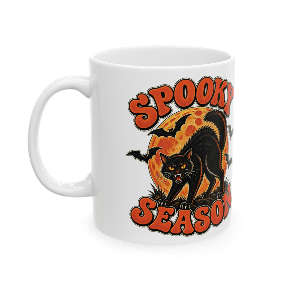 Retro Black Cat Halloween Mug | Vintage Spooky Season Coffee Mug | Halloween Cat Lover Gift