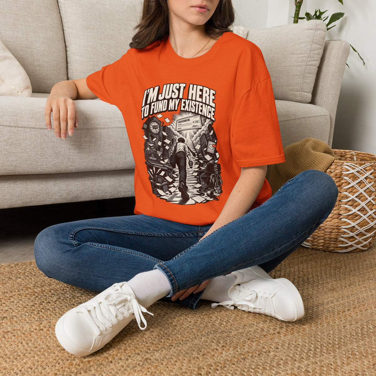 Funny Dark Humor Tshirt — Funny Office Tshirt Dark Humor Graphic Tee Unique Coworker Gift I'M JUST HERE TO FUND MY EXISTENCE Shirt