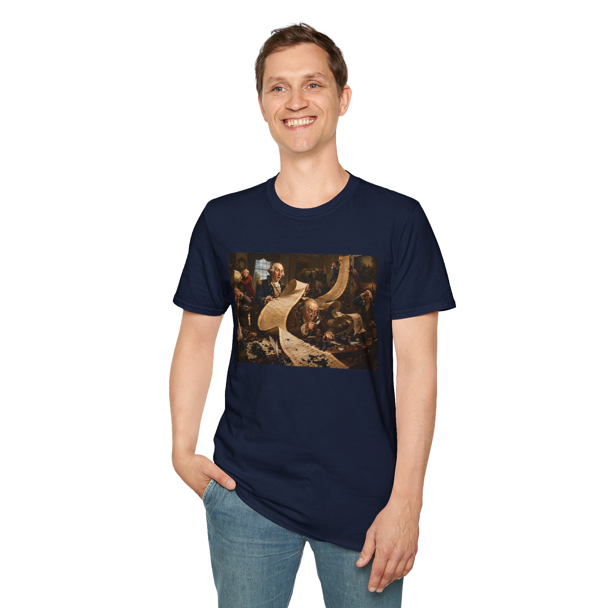 Funny USA Unisex Softstyle T-Shirt Giant Declaration Team Funny Patriotic T-Shirt United States of America Benjamin Franklin George Washington Tshirts