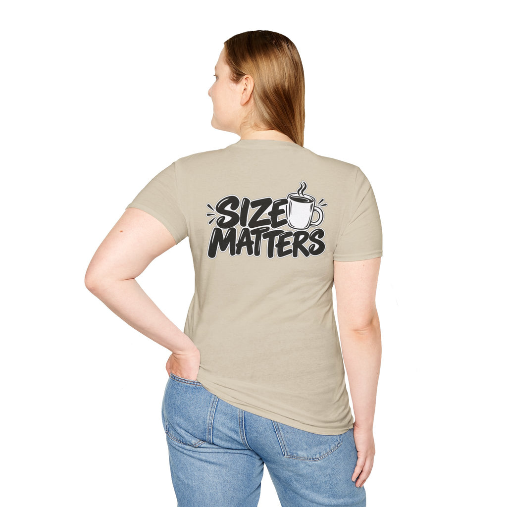 Dark Humor Funny Coffee Shirt Size Matters Novelty Graphic Tee Unique Gift