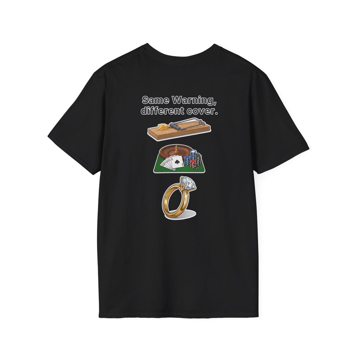 Funny Marriage T-Shirt Same Warning Different Cover Mousetrap Casino Ring Wedding Humor Shirt Groom Bachelor Party Tee