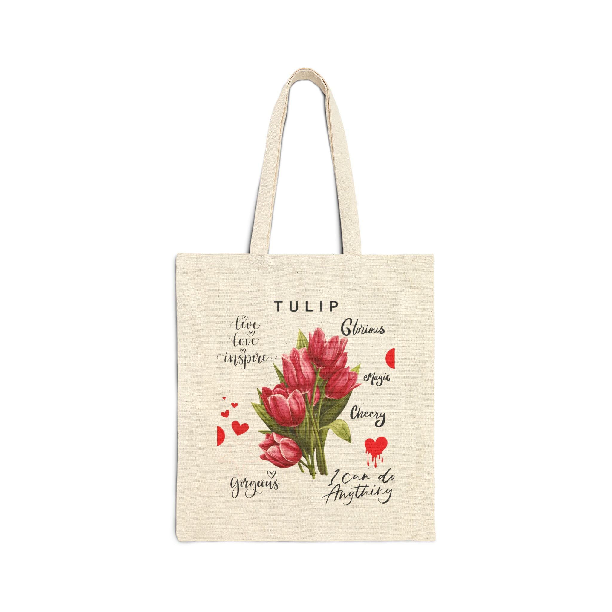 Floral Tote Bag Cute Botanical Print Stylish 100% Cotton Canvas Tulip Bag Gift Best Gift